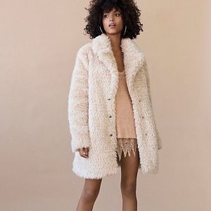 Free People Rare Lux Faux Fur Coat in Blush